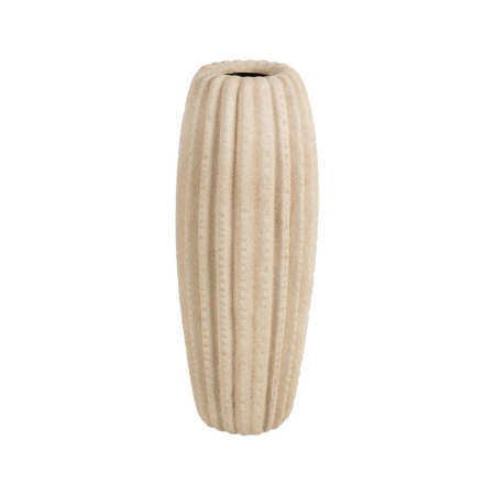 Obiecte decorative - Vază decorativă din ceramică bej model striat vertical formă alungită