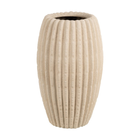 Vaze - Vază decorativă din ceramică bej cu model striat vertical și formă rotunjită