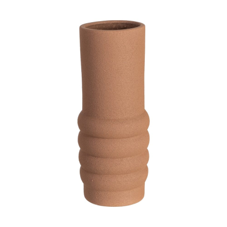 Vaze - Vază decorativă din ceramică maro cu formă cilindrică și relief inelar