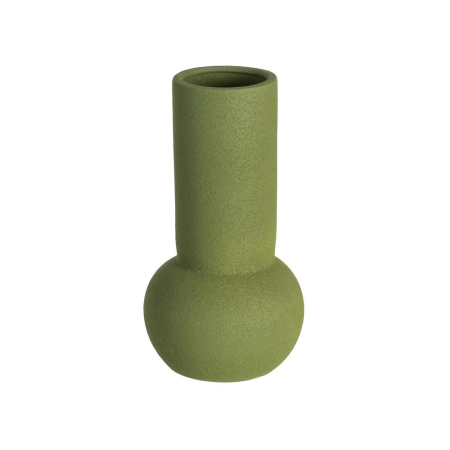 Vază decorativă din ceramică verde cu formă cilindrică și bază rotundă