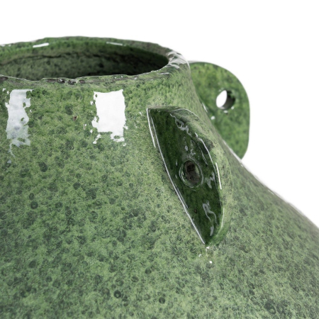 Vază decorativă din ceramică verde glazurată cu profil pe piedestal – imagine principală cu volum rotunjit [3]