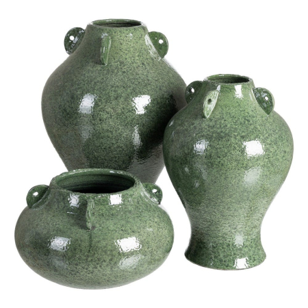 Vază decorativă din ceramică verde glazurată cu profil pe piedestal – imagine principală cu volum rotunjit [1]