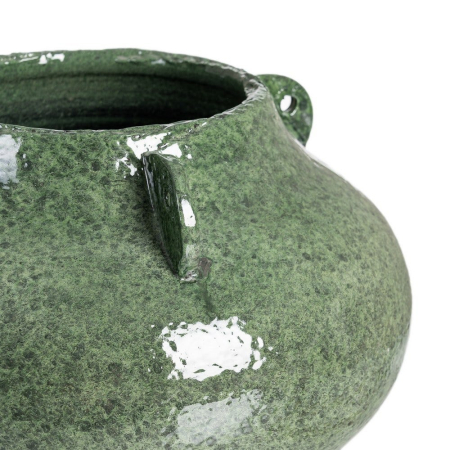 Vază decorativă din ceramică verde glazurată cu siluetă joasă rotunjită – imagine principală pe consolă [3]