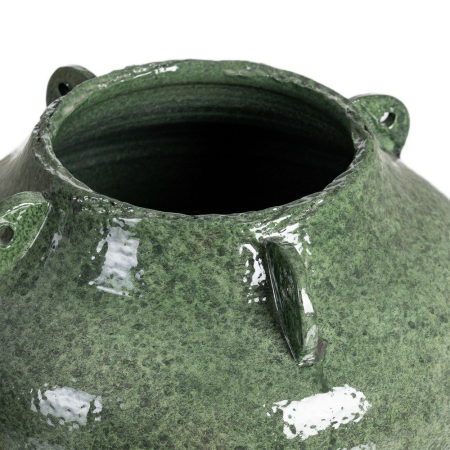Vază decorativă din ceramică verde glazurată cu siluetă joasă rotunjită – imagine principală pe consolă [2]