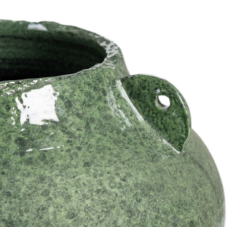 Vază decorativă din ceramică verde glazurată cu siluetă joasă rotunjită – imagine principală pe consolă [4]