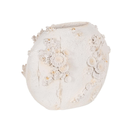 Tema Marina - Vază decorativă din polirășină albă model coral reliefat formă ovală