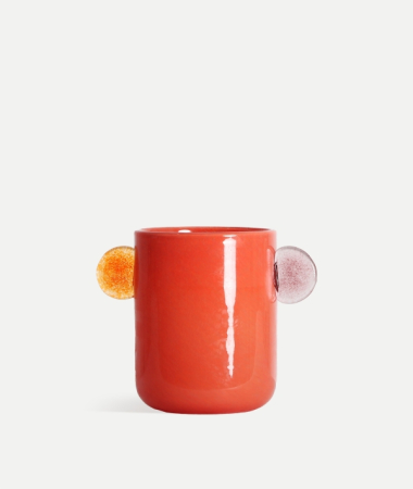 Obiecte decorative - Vază sticlă portocalie decorativă Yara – vază cu mânere sculpturale