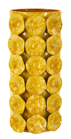 Vaze - Vază decorativă galben ocru cu discuri rotunde striate în relief pe corp marmorat