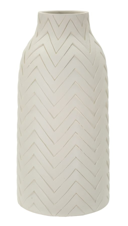 Obiecte decorative in Stil Contemporan - Vază decorativă înaltă albă cu model în zigzag gravat pe corp și gât îngust