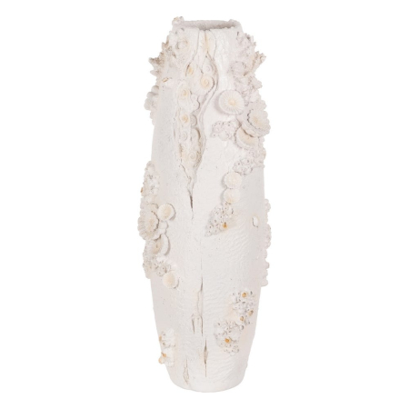 Vaze inalte de podea - Vază decorativă înaltă din polirășină albă model coral reliefat