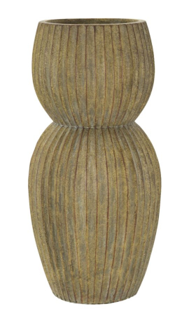 Rustic - Vază decorativă înaltă verde măsliniu cu coaste fine și siluetă în doi bulbi