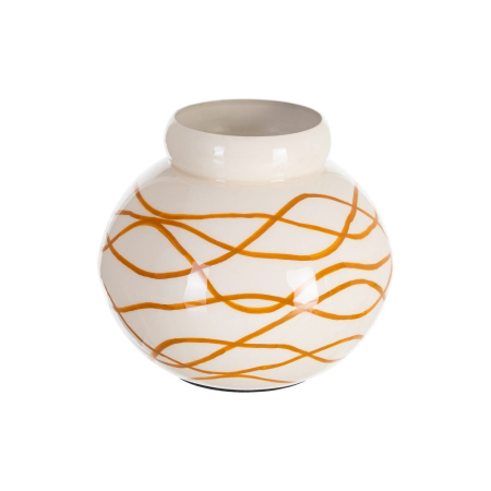 Obiecte decorative - Vază decorativă rotundă din metal alb cu detalii muștar