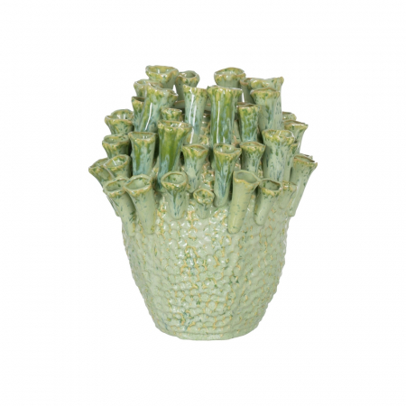 Vaza verde ceramica mata pentru decor botanic|Vaze rotunde moderne pentru spatii naturale