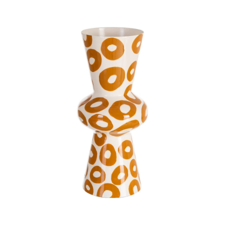 Obiecte decorative - Vază decorativă verticală din metal alb cu motive circulare muștar
