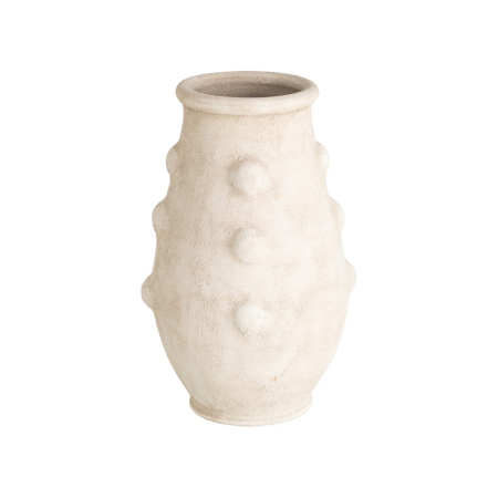Rustic - Vază din ceramică crem mată cu trei bile în relief pe verticală și gât scurt evazat