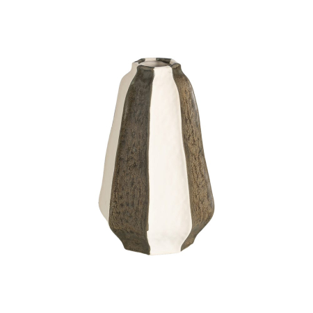 Obiecte decorative in Stil Contemporan - Vază din ceramică cu dungi crem și maro închis cu corp conic fațetat și gât îngust