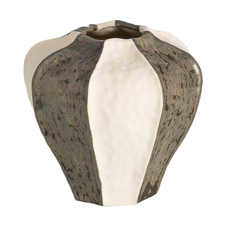 Obiecte decorative in Stil Contemporan - Vază din ceramică cu dungi crem și maro închis cu corp fațetat și gât scurt