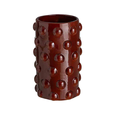 Obiecte decorative in Stil Contemporan - Vază din ceramică grena lucioasă cu bile în relief și corp cilindric cu gură largă