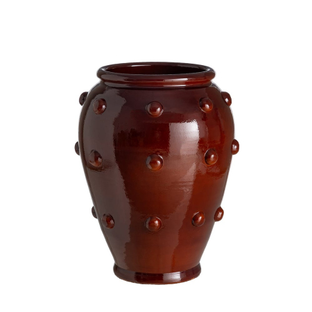 Stil de design - Vază din ceramică grena lucioasă în formă de amforă cu bile rare în relief și gură largă
