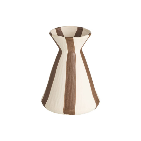 Obiecte decorative in Stil Contemporan - Vază din ceramică mată cu dungi crem și maro cu talie îngustă și gură evazată