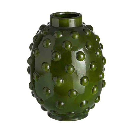 Stil de design - Vază din ceramică verde închis lucioasă cu corp ovoid acoperit cu bile în relief și gât îngust