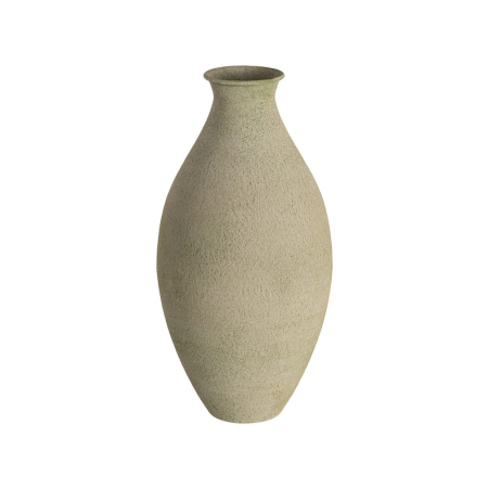 Obiecte decorative in Stil Mediteranean - Vază din metal verde mușchi în formă de picătură cu gât lung evazat pe fond alb