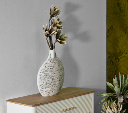 Vaza Alba Boho Chic Cu Motive Naturale CreativDeco [1]