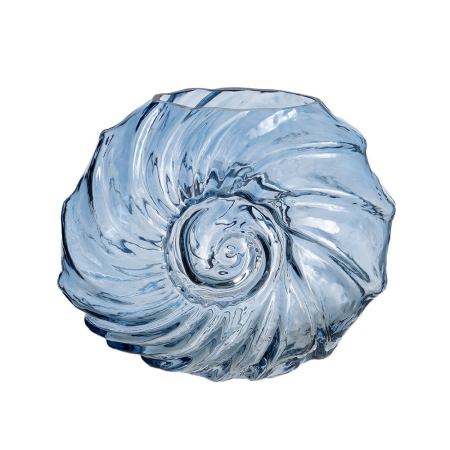 Obiecte decorative - Vaza din sticla albastra tip cochilie, ampla