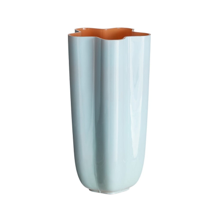 Obiecte decorative - Vaza din sticla bleu pal fatetata, zvelta
