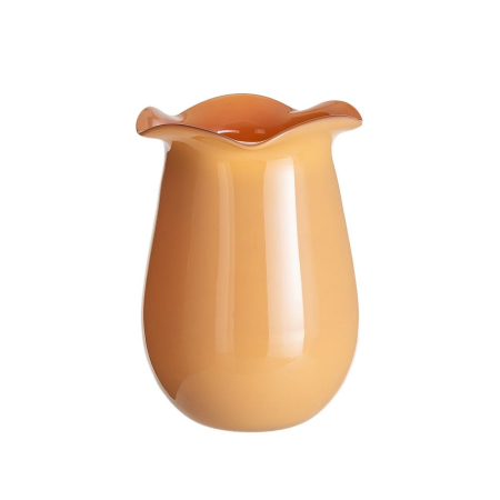 Obiecte decorative - Vaza din sticla piersica cu margine tip petale