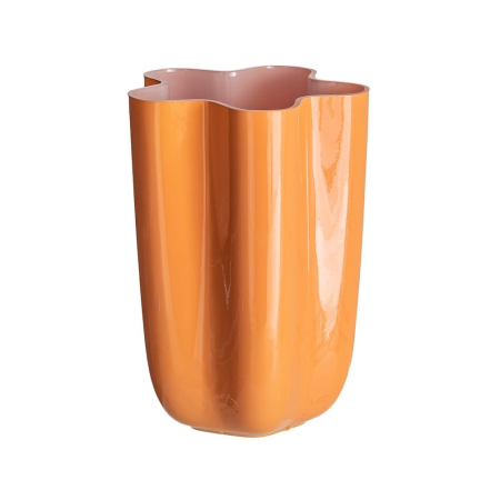 Obiecte decorative - Vaza din sticla portocalie fatetata cu interior roz