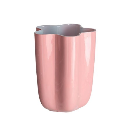 Obiecte decorative - Vaza din sticla roz fatetata cu margine lobata