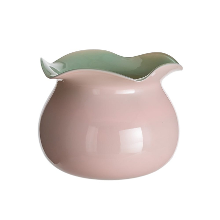 Obiecte decorative - Vaza din sticla roz cu margine tip petale