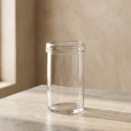 Obiecte decorative in Stil Minimalist - Vază din sticlă transparentă cu formă cilindrică și margine îngroșată