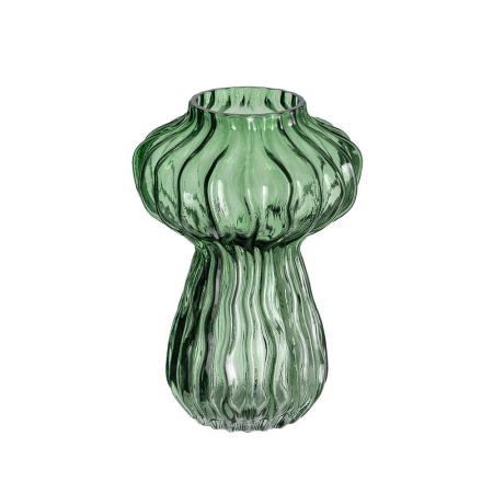 Obiecte decorative - Detaliu caneluri ondulate pe vaza sticla verde