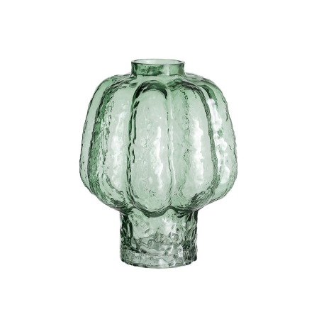 Obiecte decorative - Vaza din sticla verde cu caneluri tip lampion