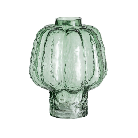 Obiecte decorative - Vaza din sticla verde cu caneluri, ampla