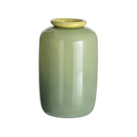Obiecte decorative - Vaza din sticla verde salvie cu gat galben