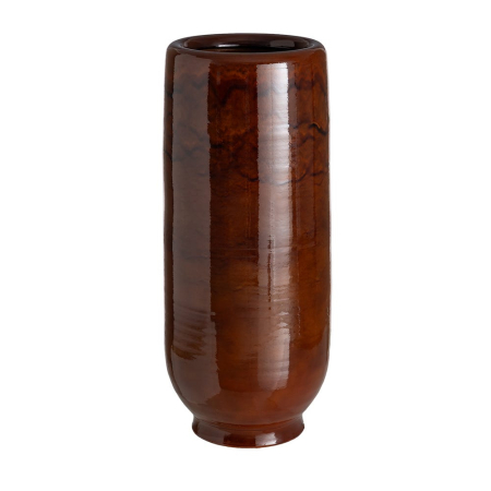 Rustic - Vază foarte înaltă de podea din ceramică maro lucioasă cu glazură cu scurgeri și picior inelar