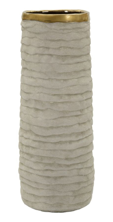 Vază gri și auriu din ceramică cu interior lucios, Ø 15.5x40 cm