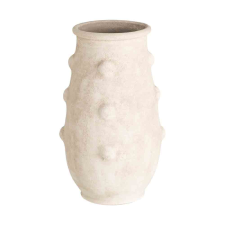Obiecte decorative in Stil Mediteranean - Vază înaltă din ceramică crem mată cu trei bile în relief pe verticală și gât îngust