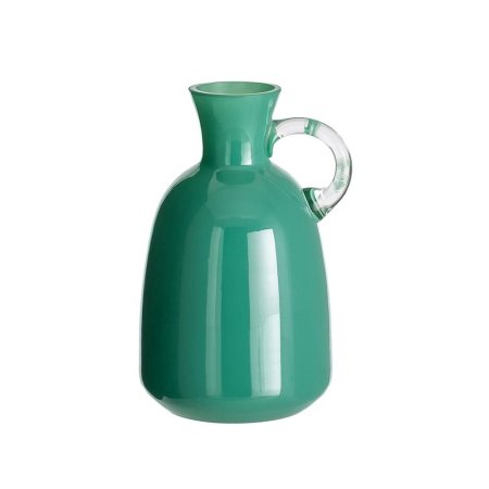 Obiecte decorative - Vaza tip carafa verde cu toarta transparenta