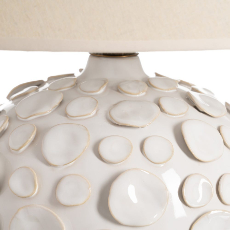 Veioză albă din ceramică cu textură reliefată și abajur conic [3]