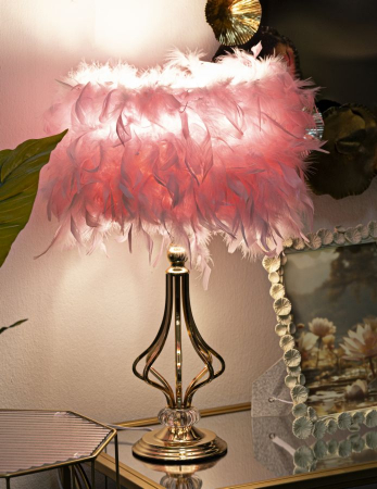 Veioza aurie pene roz | Lampa de masa romantica CreativDeco [1]