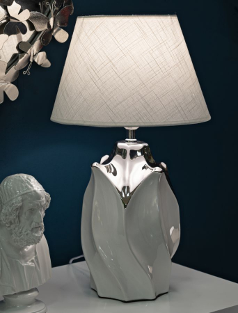 Veioza ceramica alb-argintiu | Lampa de masa glam CreativDeco [4]