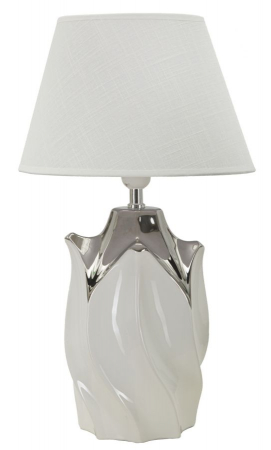 Veioza ceramica alb-argintiu | Lampa de masa glam CreativDeco