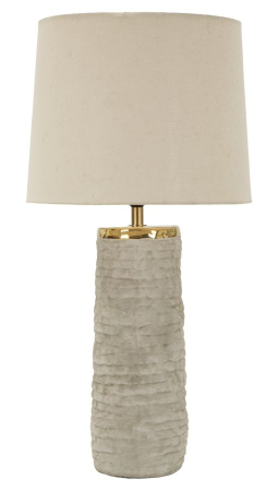 Iluminat in Stil Glam - Veioză cu bază ceramică texturată abajur textil bej