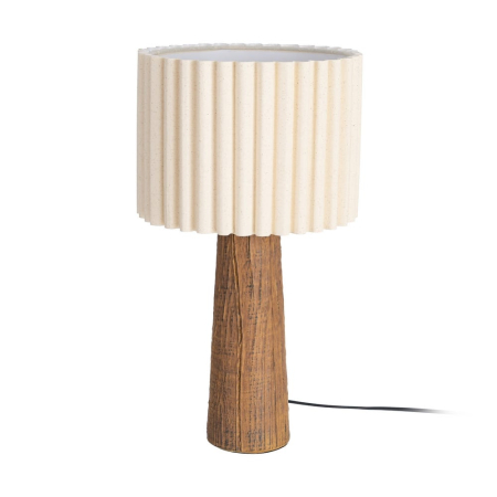 Corpuri de iluminat - Veioză cu bază din rășină cu aspect lemn și abajur plisat