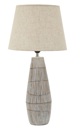 Corpuri de iluminat - Veioza decorativa din polirasina si metal cu abajur textil bej