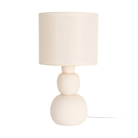 Corpuri de iluminat - Veioză din ceramică crem cu bază sculpturală și abajur textil